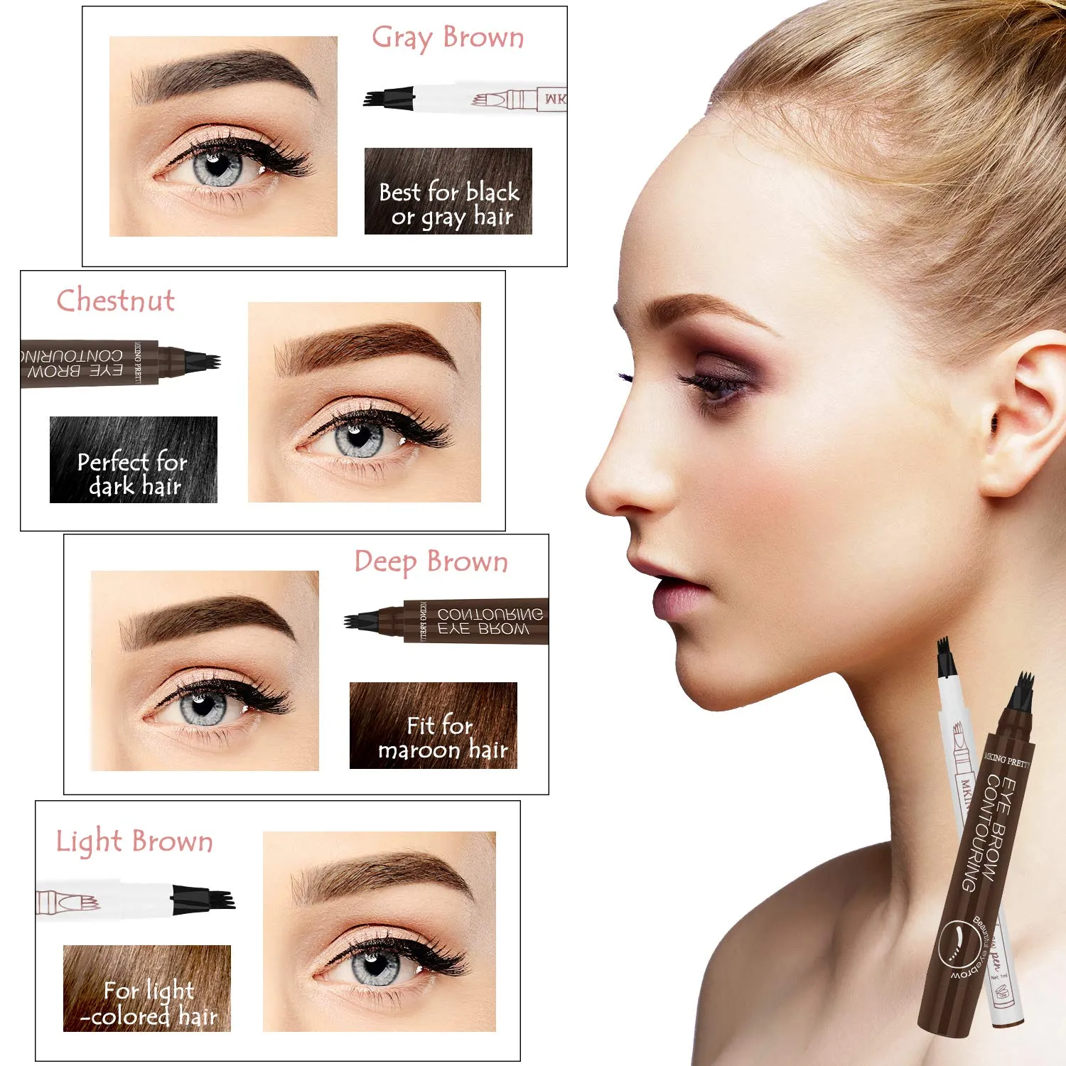 Ainviata 2pcs Waterproof Liquid Eyebrow Pencil w/Micro-Fork Tip Applicators, Microblading Eyebrow Pen Brown Eyebrow Tattoo Pen Creates Natural Makeup