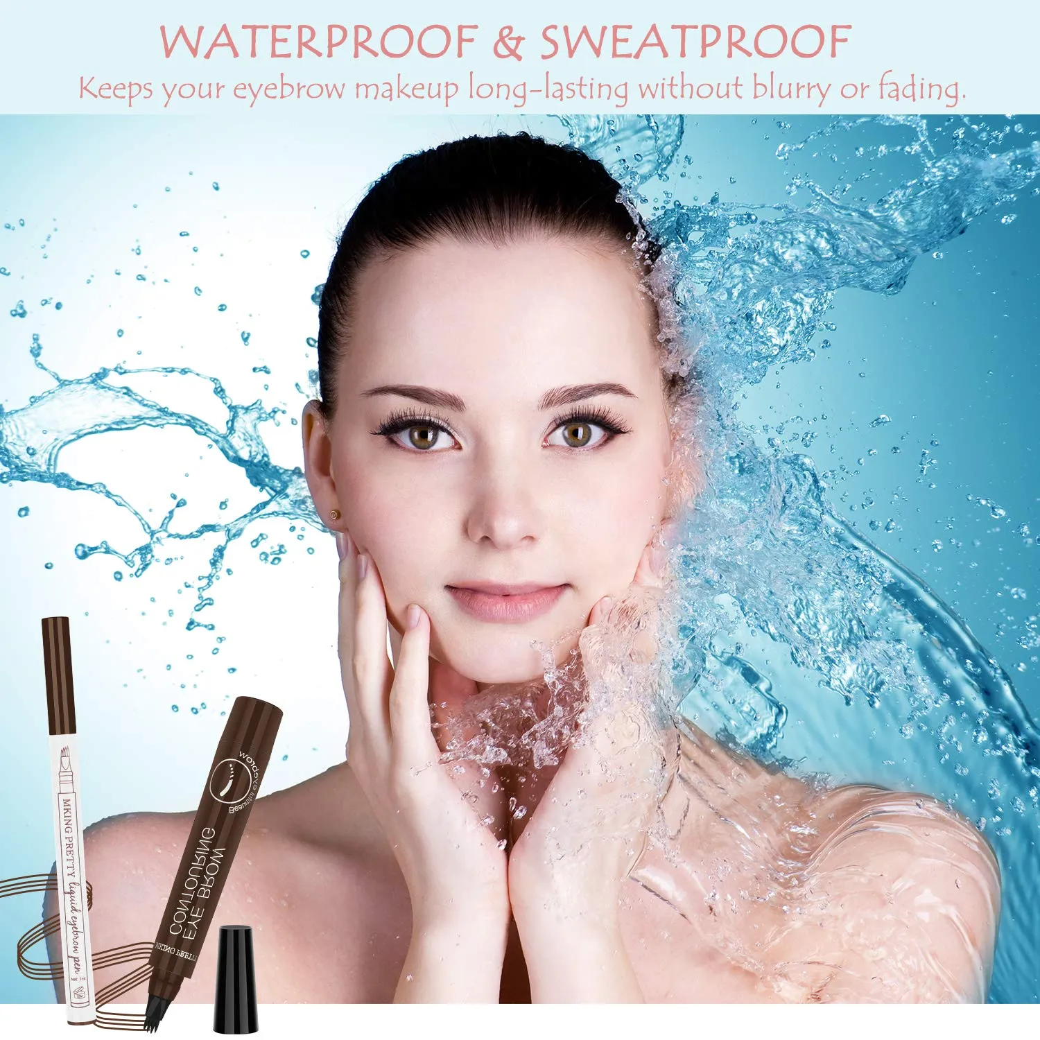 Ainviata 2pcs Waterproof Liquid Eyebrow Pencil w/Micro-Fork Tip Applicators, Microblading Eyebrow Pen Brown Eyebrow Tattoo Pen Creates Natural Makeup