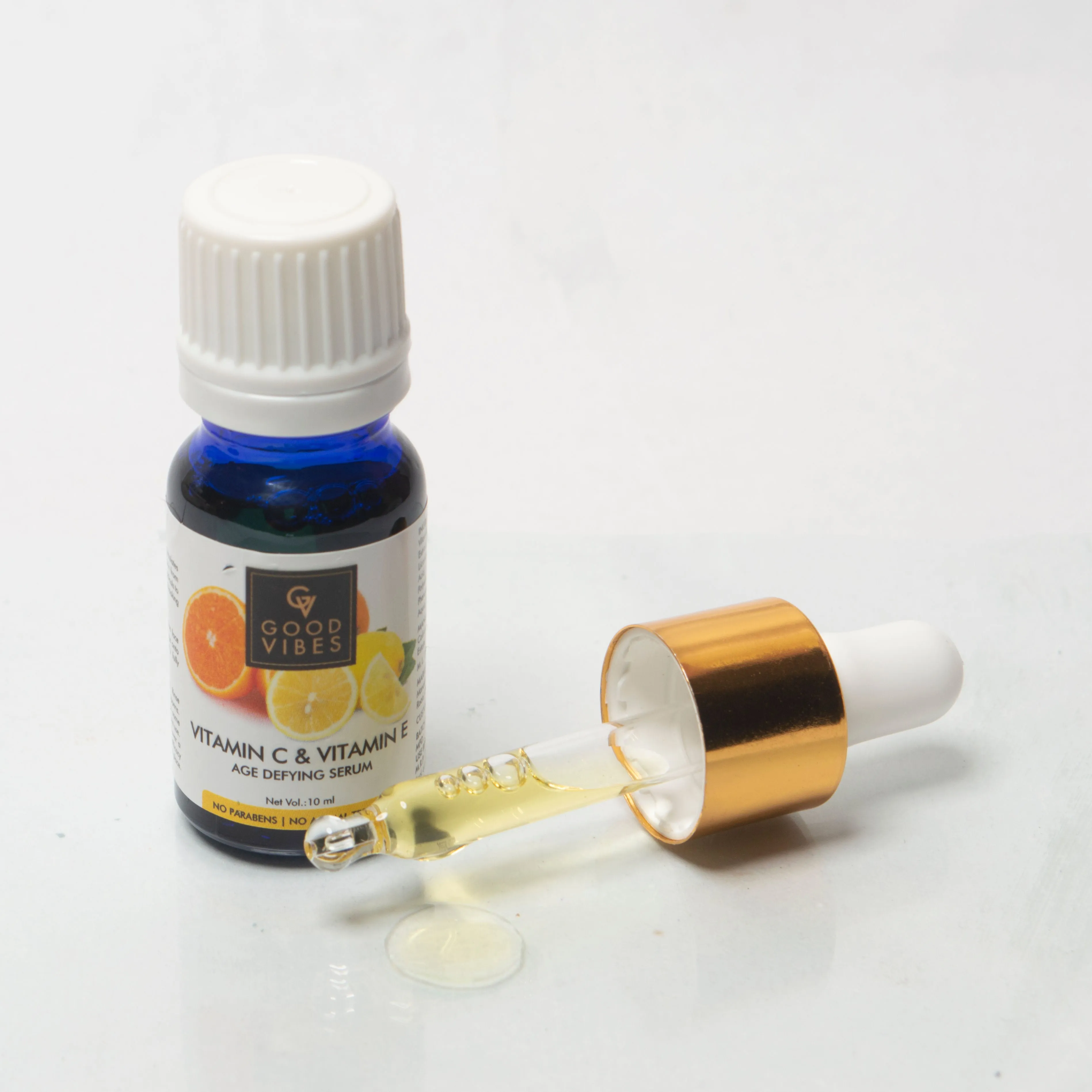 Good Vibes Vitamin C & E Age Defying Face Serum | Rejuvenating, Moisturizing | With Orange | No Parabens, No Sulphates, No Animal Testing (10 ml)