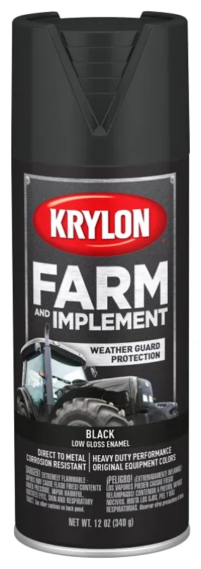 Krylon K01935007 Farm Equipment Spray, Low Gloss, Black, 12 oz :CAN: QUANTITY: 6