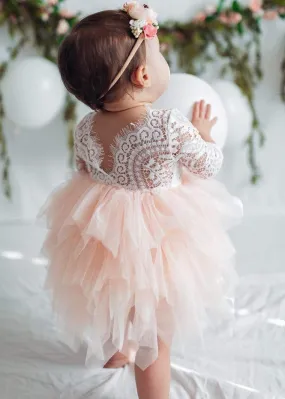 Peony Lace Flower Girl Dress in Blush Pink (tiered)