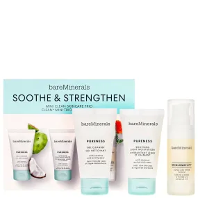 Soothe & Strengthen Mini Clean Skincare Trio zestaw żel do mycia twarzy 30ml   lekki krem nawilżający 30g   ziołowe serum do twarzy 15ml