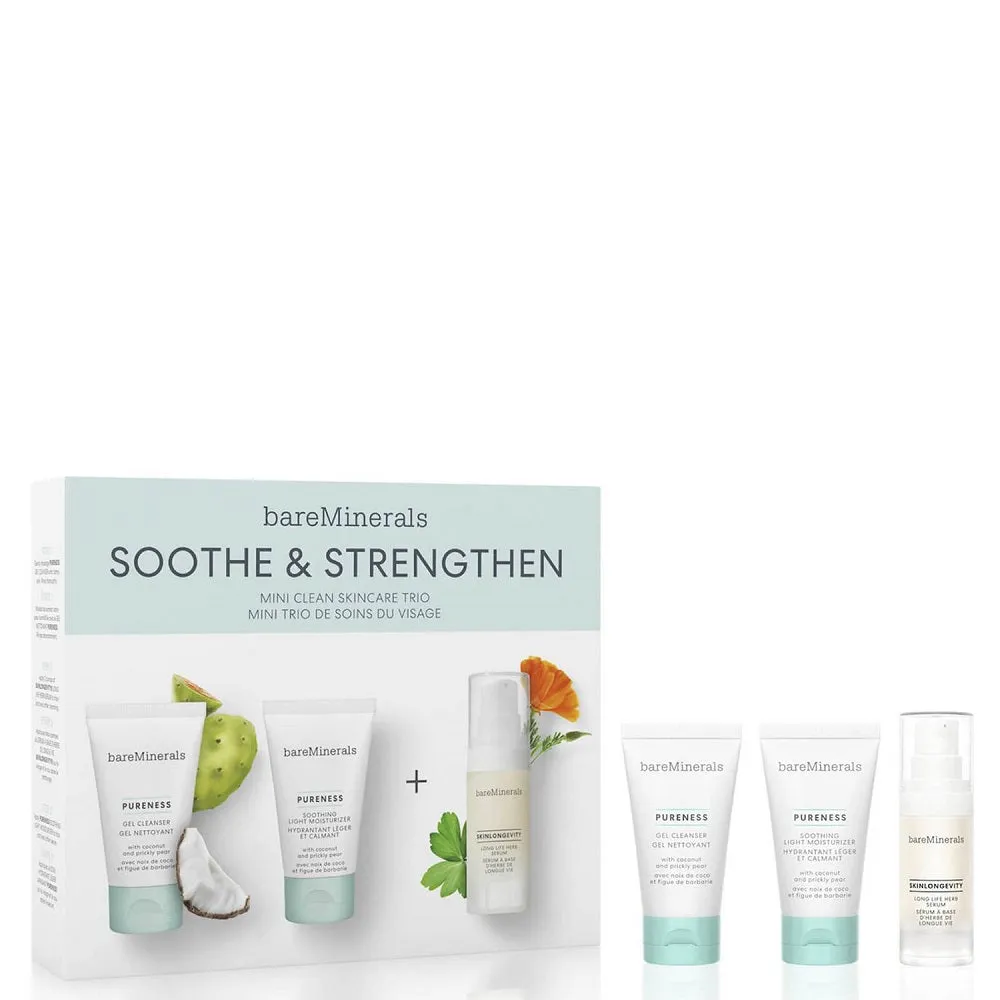 Soothe & Strengthen Mini Clean Skincare Trio zestaw żel do mycia twarzy 30ml   lekki krem nawilżający 30g   ziołowe serum do twarzy 15ml